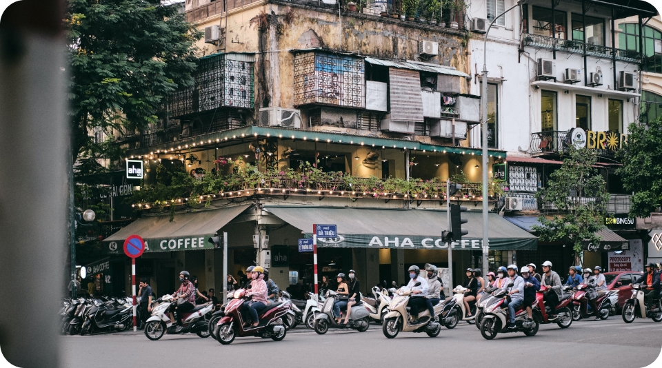 오토바이로 꽉 찬 베트남 거리